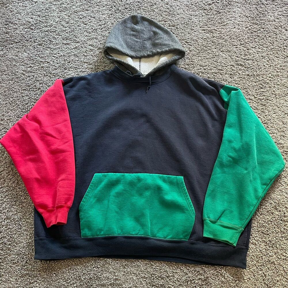Vintage 90s SteepleChase Colorblock Hoodie Cut & Sew Cotton Sweatshirt Size XL